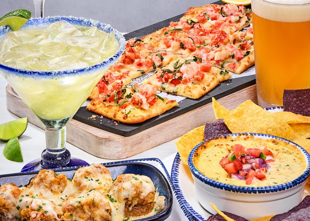Happy hour starters with a margarita and a beer